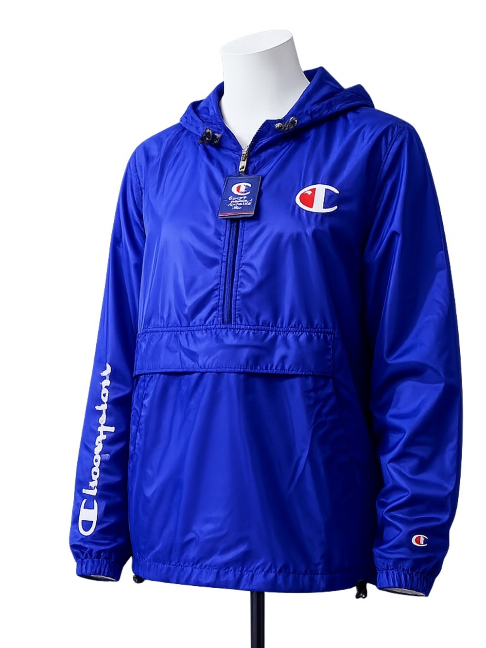 Champion Blue Athletic Windbreaker with White and Red Logo Tag